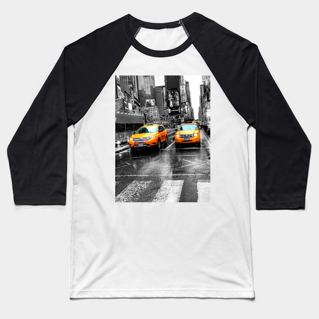 Yellow Taxi Cabs Times Square New York City Baseball T-Shirt by tommysphotos